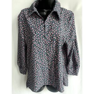 Fashion Girl European Floral Popover Top Blouse Size M 90s Romantic 3/4 Sleeve